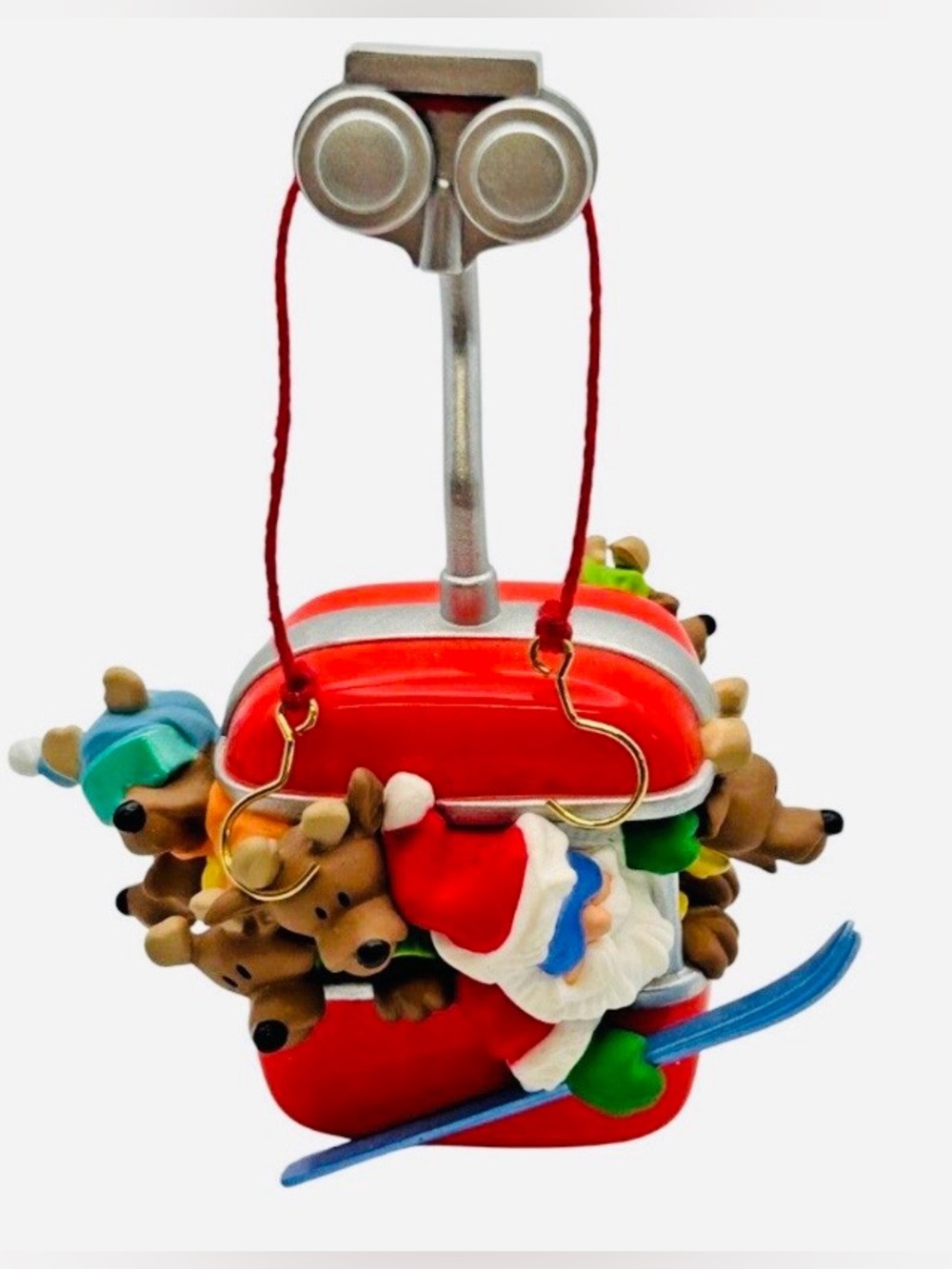 1996 Merry Carpoolers KEEPSAKE Red Santa with Reindeer Quartet Ski Ornament